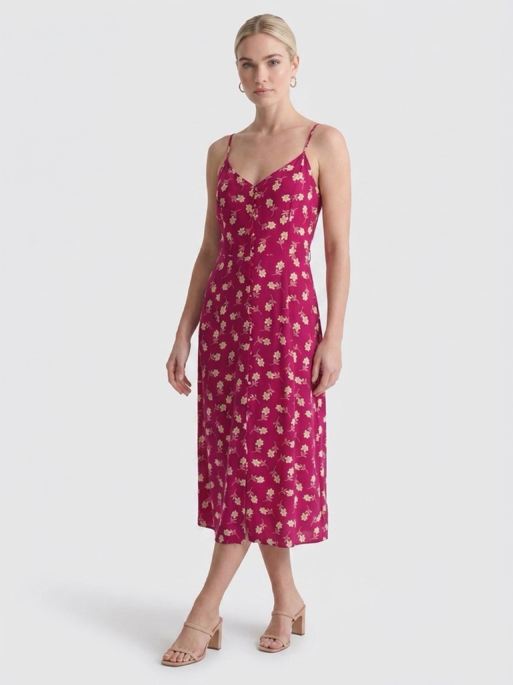 Feminine Floral Slip Dress in Berry Pink